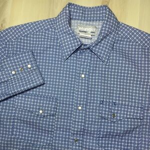 Wrangler Wrancher Mens Med Blue Long Sleeve Pearl Snap Western Shirt Rodeo